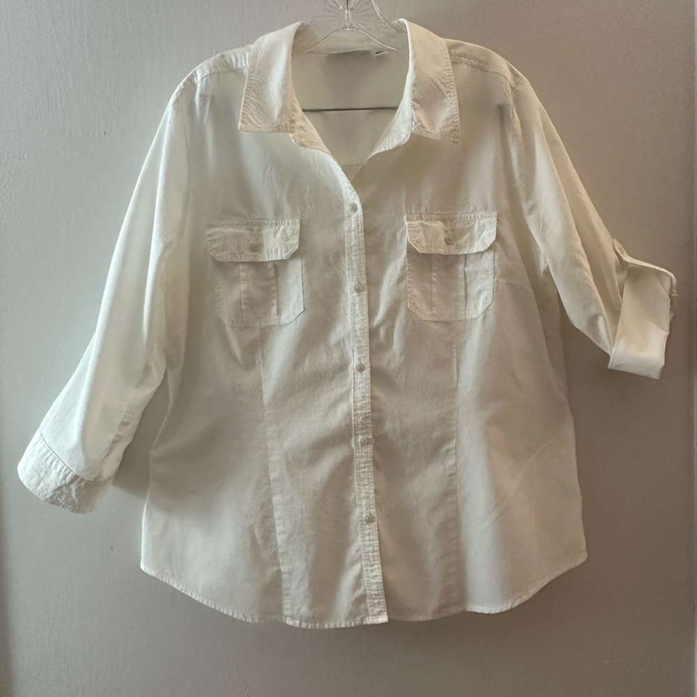 Womens St John Bay White Button-Up utility Shirt